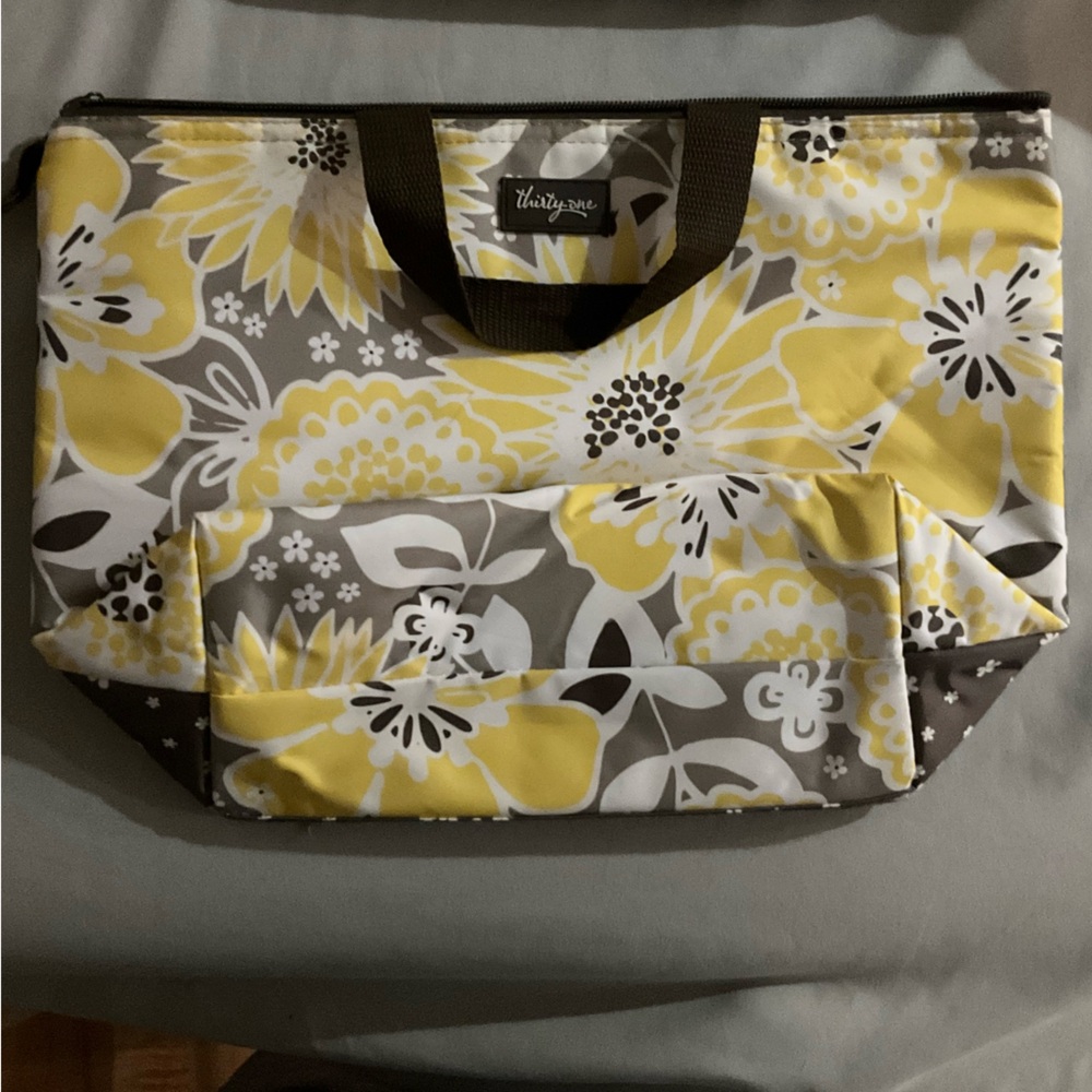 Thirty-One Floral Yellow and Gray insulated lunch bag